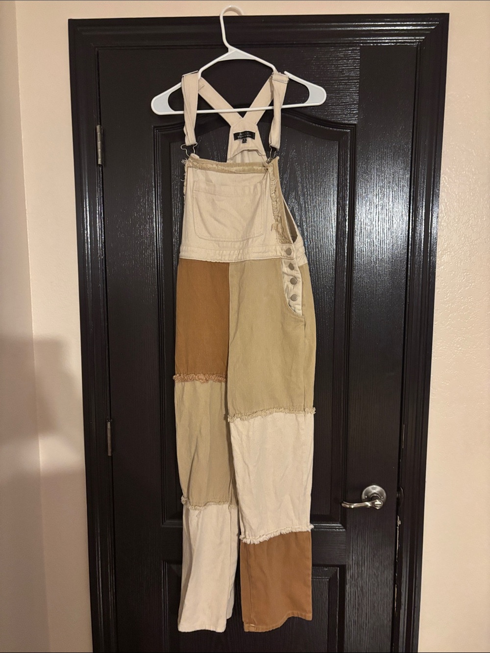 Patchwork Utility Overalls - Beige & Brown Women’s Jumpsuit